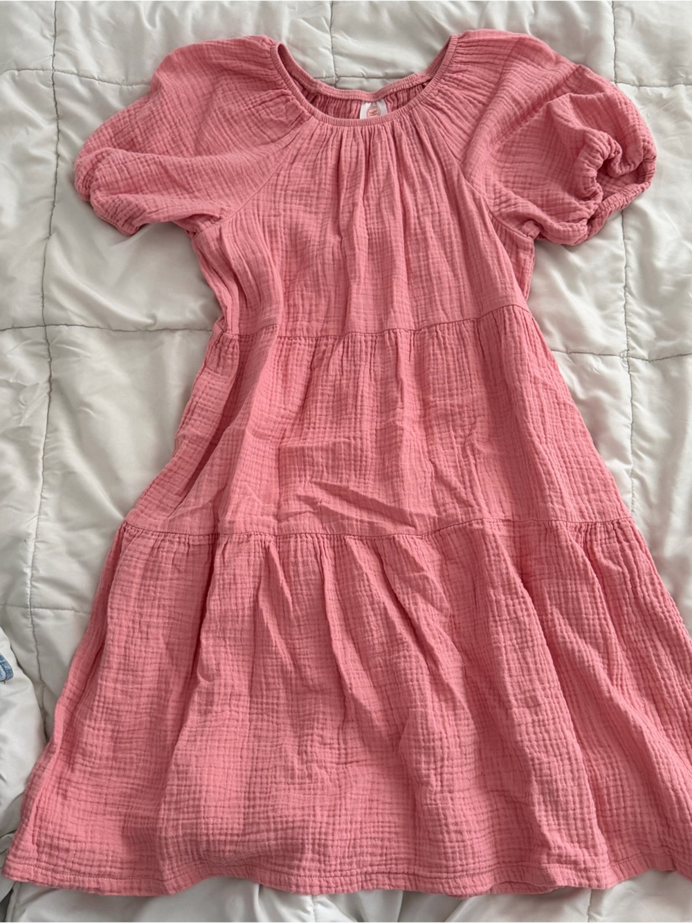 Pink Textured Short-Sleeve Dress